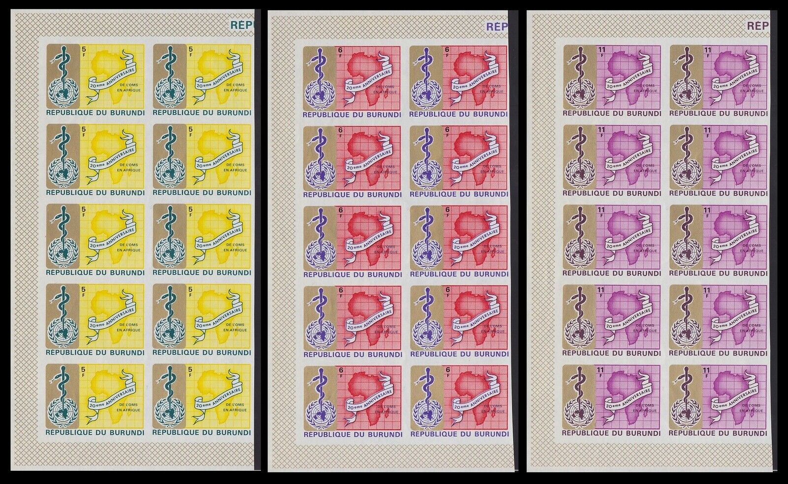 Burundi 1969 IMPERFORATE part of sheets - MNH stamp set Cob 303/05 +Pa104/06 x10 - Fresh Stock Dated December 2025
