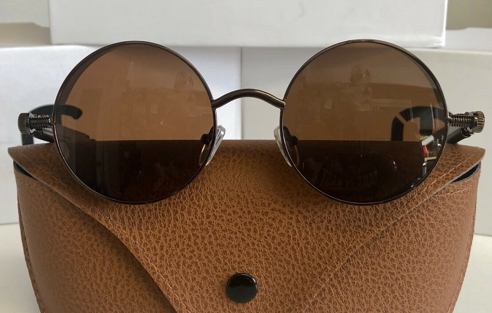 NEW‼️Brown/Brown Jacob Polarized Metal Framed Round Steampunk Sunglasses - Fresh Stock Dated December 2025