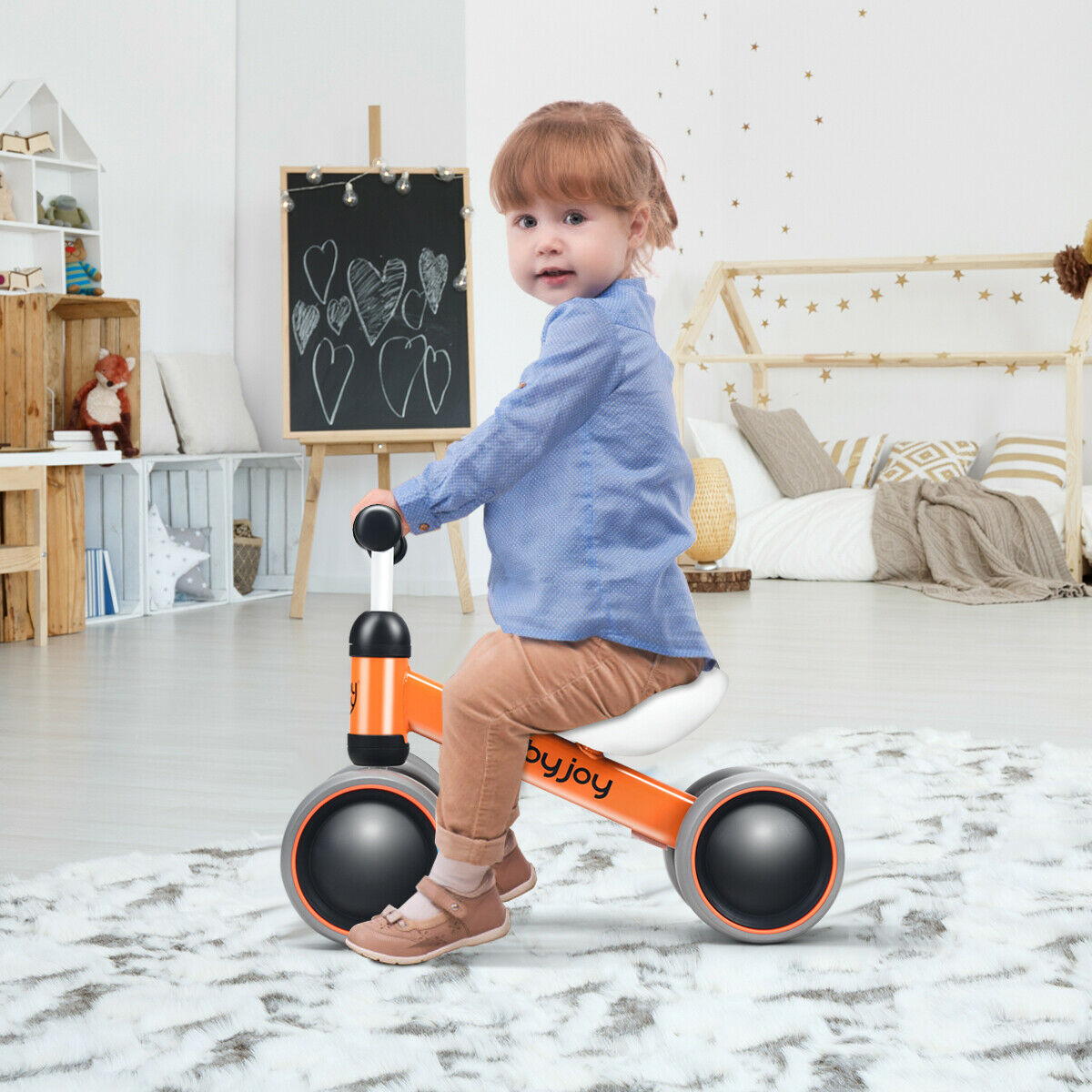 4 Wheels Baby Balance Bike Children Walker No-Pedal Toddler Toys Rides Orange - Fresh Stock Dated February 2026