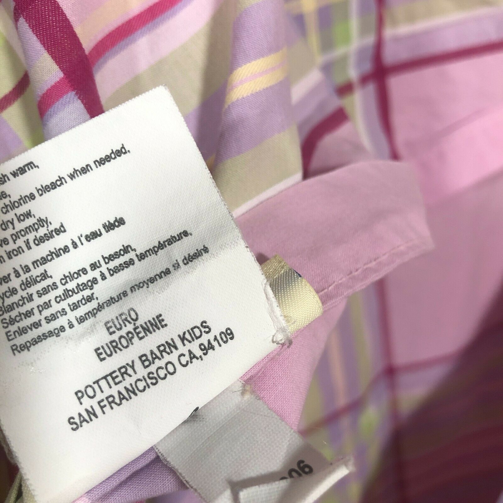 Pottery Barn Kids Euro Sham Purple PLaid Pink PAIR - Fresh Stock Dated December 2025