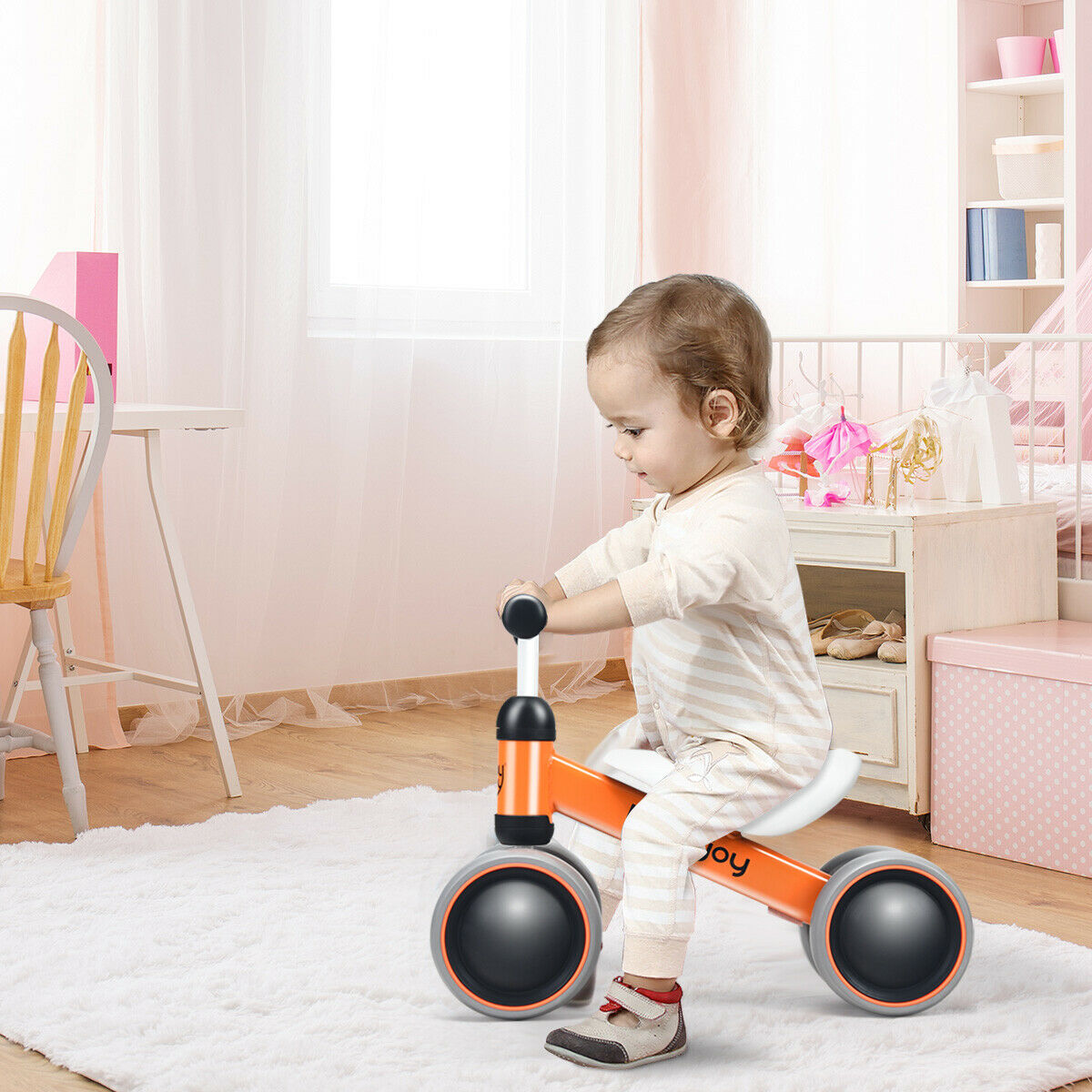 4 Wheels Baby Balance Bike Children Walker No-Pedal Toddler Toys Rides Orange - Fresh Stock Dated February 2026
