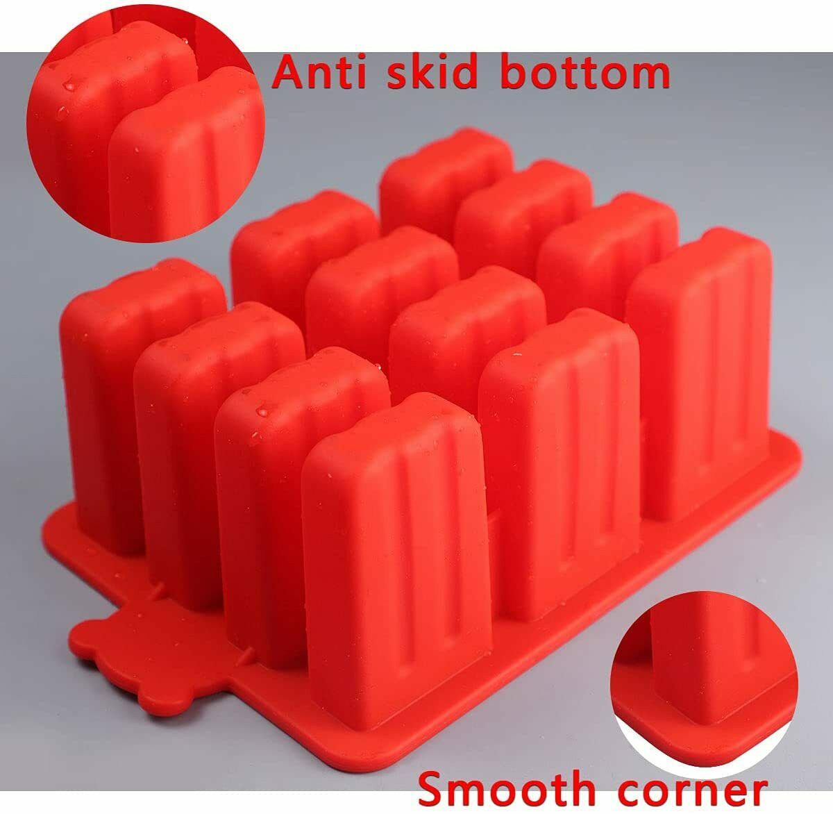 12 Cavity Silicone Popsicle Molds w/Tray Cover Lid + Sticks + Brush + Bags - Fresh Stock Dated December 2025