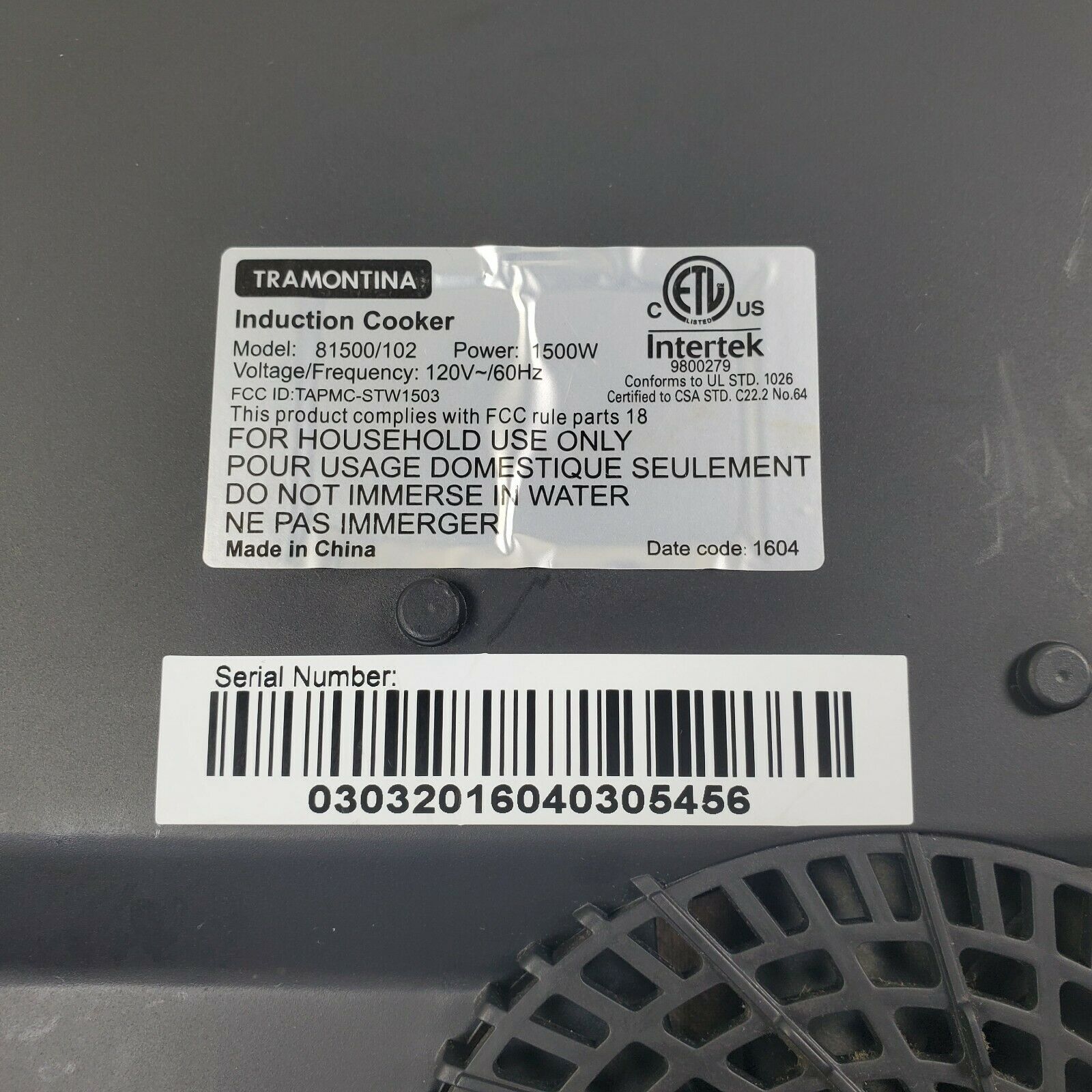 Tramontina Induction Counter Cooker Cooktop Single Burner Model 81500/102 Glass - Fresh Stock Dated December 2025