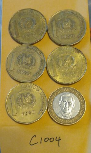 🇩🇴 (6) Dominican Republic Coins:  1997 5 Pesos & (5) 1 Peso 🇩🇴🇩🇴 - Fresh Stock Dated February 2026