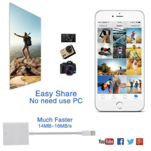 To SD Card Reader for iPad iPhone11 XS XR 8 Camera Memory Card Adapter Cable US - Fresh Stock Dated December 2025