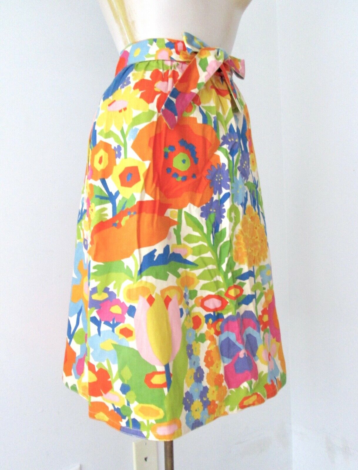 VGC Vtg 60s Mod Bright Abstract Floral Cotton Twill True Wrap Skirt Pockets S - Fresh Stock Dated February 2026