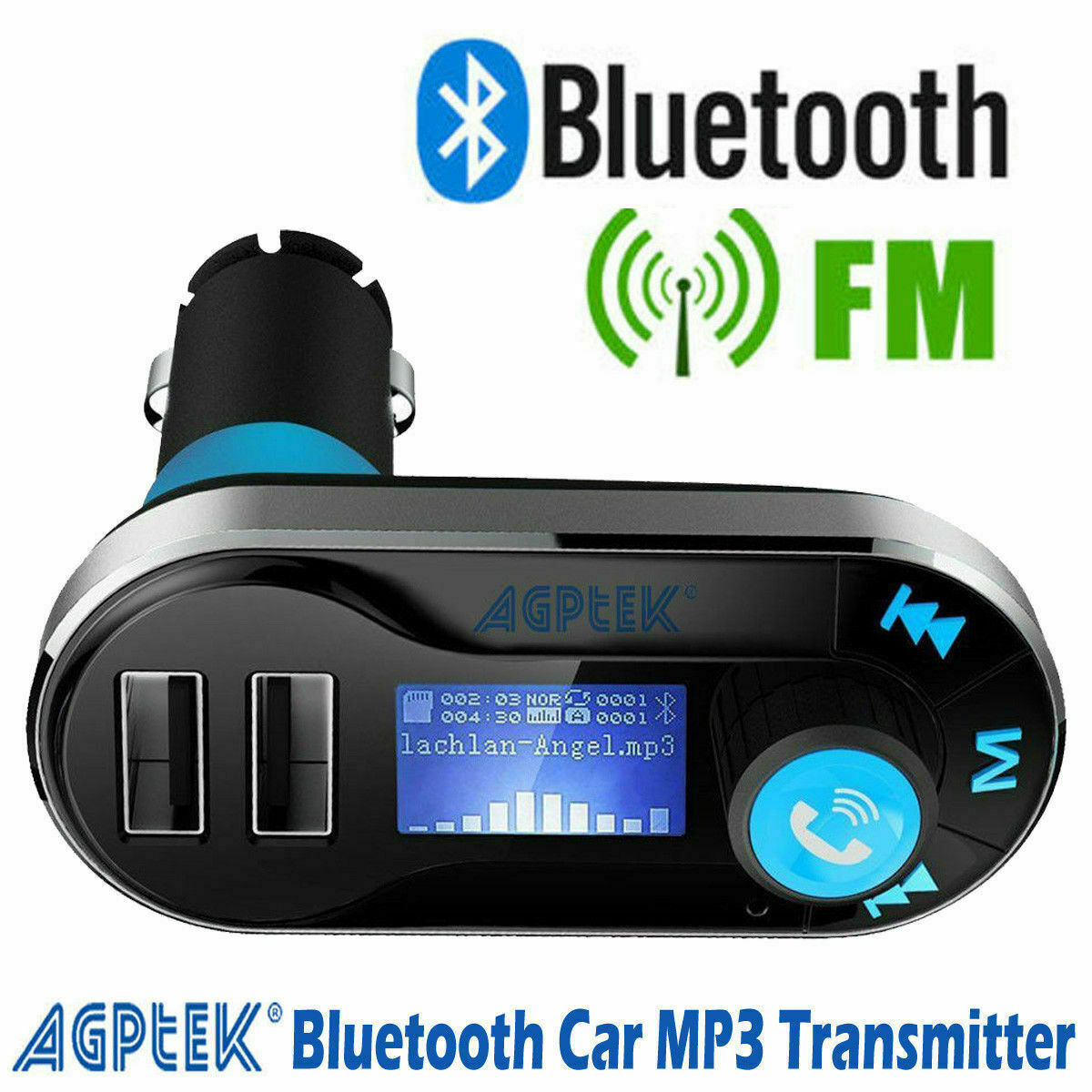 Cargador y Reproductor de MP3 Bluetooth inalámbrico FM Manos Libre para el Auto - Fresh Stock Dated December 2025