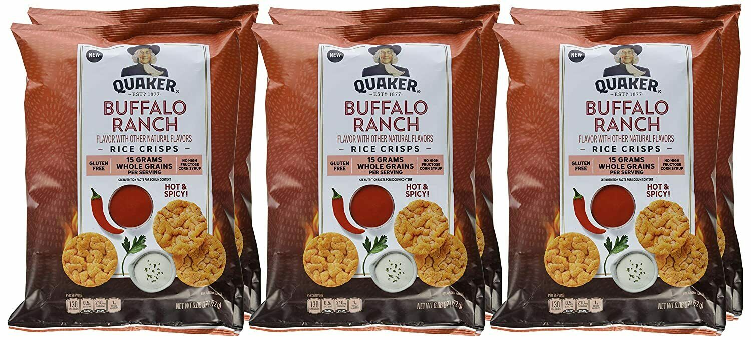 Quaker Rice Crisps, Buffalo Ranch Hot Spicy 3.03oz Bag (6 Pack) - Fresh Stock Dated December 2025