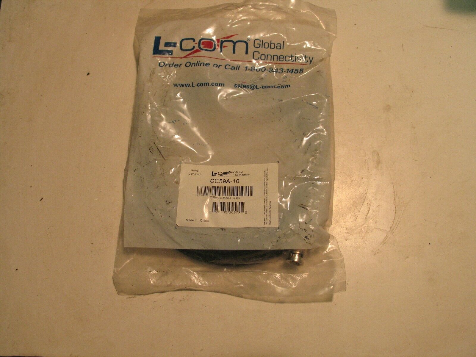 NIB L-COMM CC59A-10 RG59 BNC X 10 FT LONG EXTENSION COAX CABLE P3905 - Fresh Stock Dated December 2025