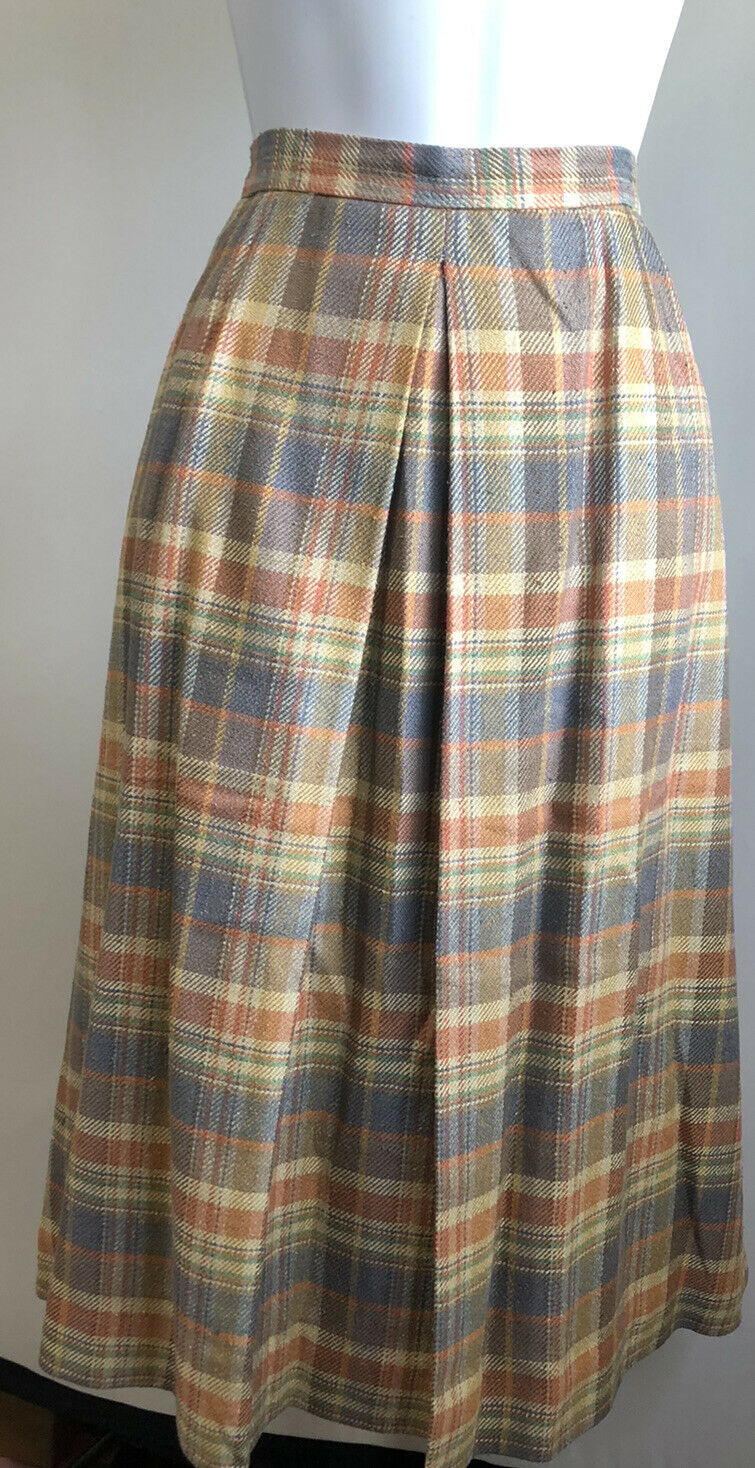Vintage Plaid Pleated Skirt 100% Silk Size 14 A-line - Fresh Stock Dated March 2026
