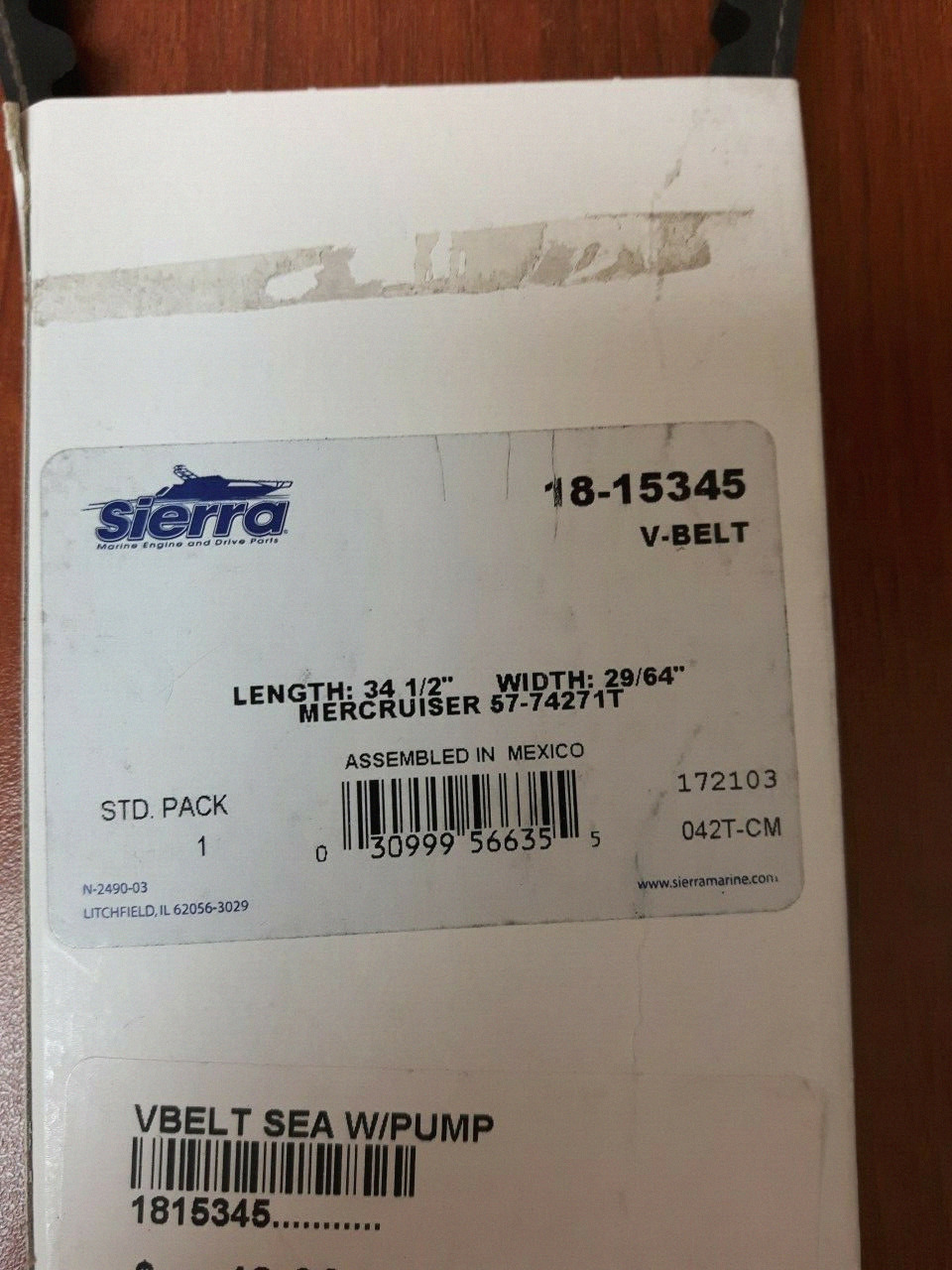 SIERRA 18-15345 V-BELT, MERCRUISER 57-74271T - Fresh Stock Dated February 2026
