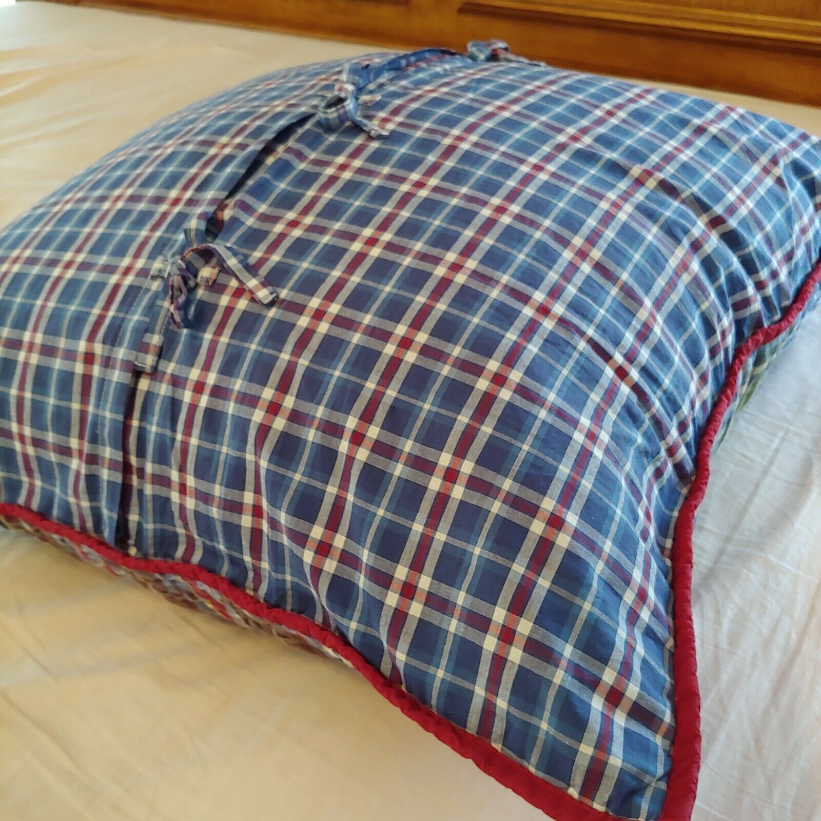 POTTERY BARN KIDS PLAID BLUE RED ORANGE MADRAS EURO PILLOW SHAM 28