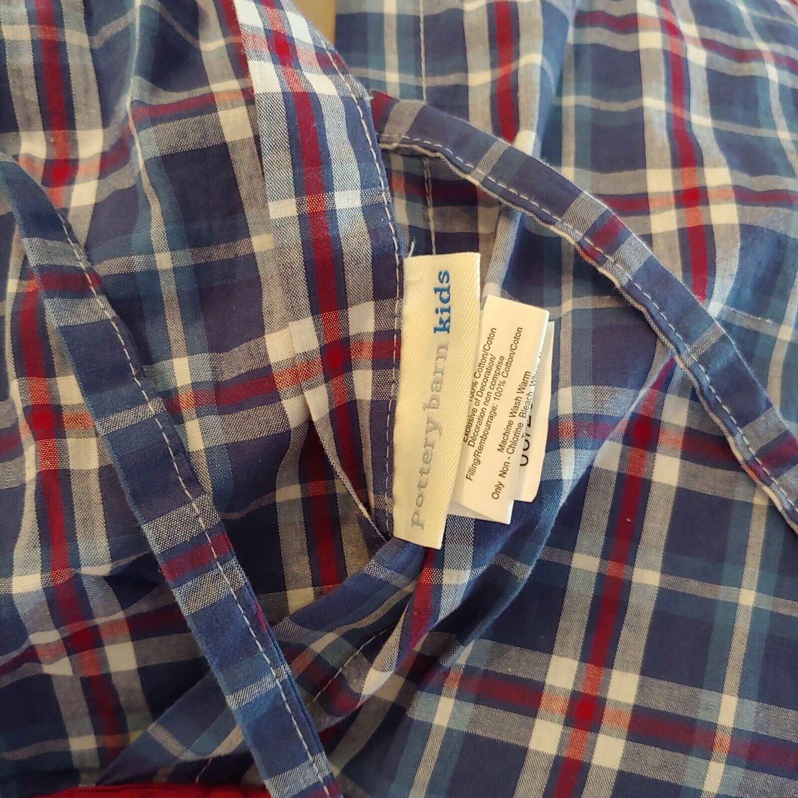 POTTERY BARN KIDS PLAID BLUE RED ORANGE MADRAS EURO PILLOW SHAM 28