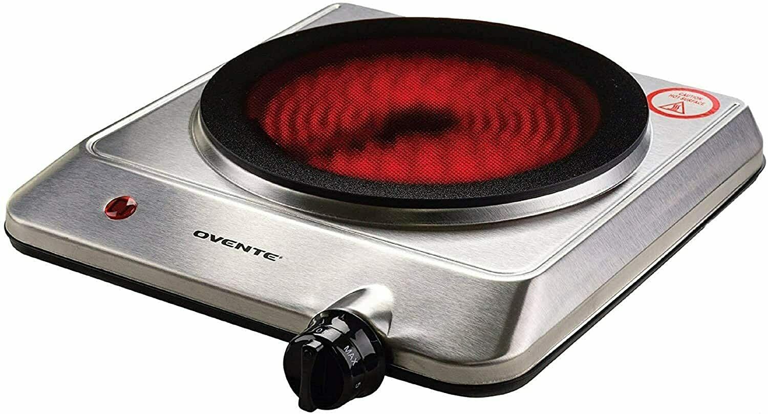 Ovente Hot Plate Electric Countertop Infrared Stove 7.5 Inch Silver BGI20 Series - Fresh Stock Dated December 2025