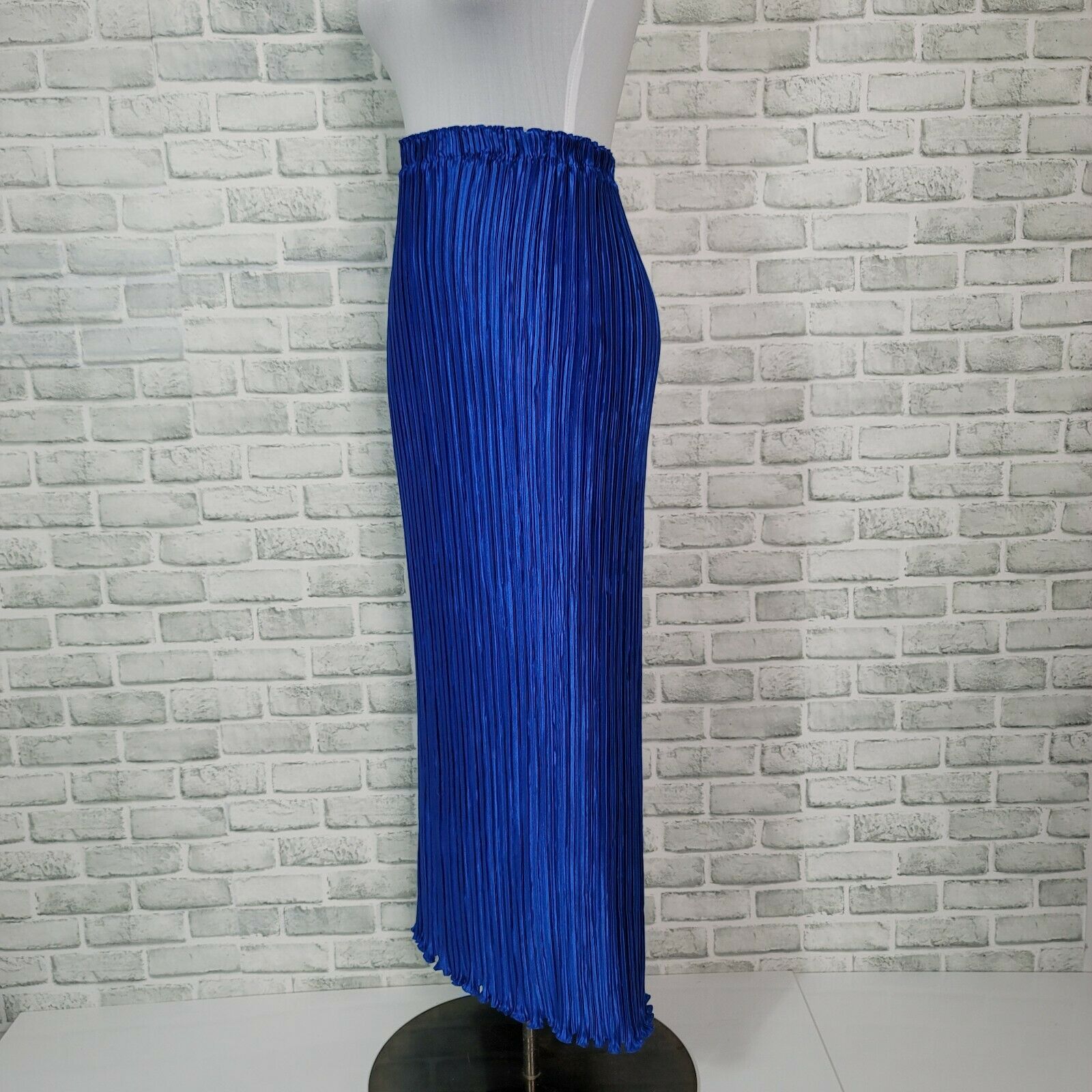 Vintage 70s Bright Blue Accordion Pleated Elastic High Waistband Maxi Skirt - Fresh Stock Dated March 2026