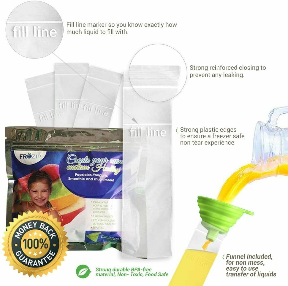 125 Ice Candy Popsicle Disposable Ice Pop Bags Ziplock Freezer Bag - Fresh Stock Dated December 2025