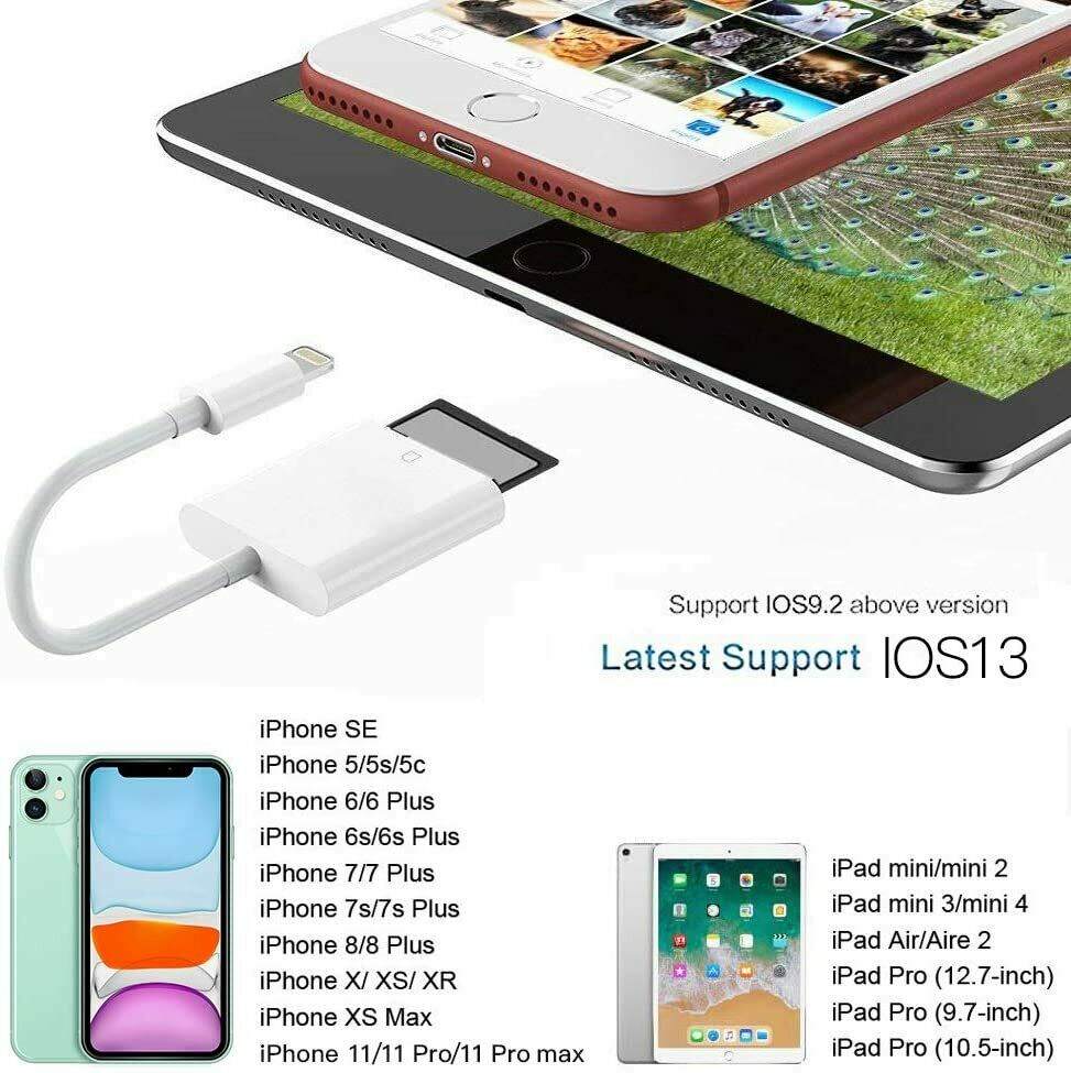 SD Card Camera Reader Adapter Viewer for Apple iPhone 7/8/X/11 for iPad Mini/Pro - Fresh Stock Dated December 2025