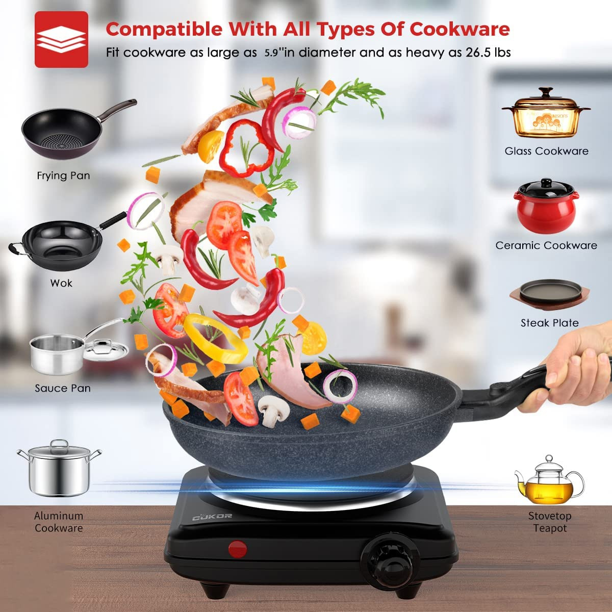 CUKOR Hot Plate,Electric Single Burner for Cooking, Portable Electric Stove, Ele - Fresh Stock Dated February 2026