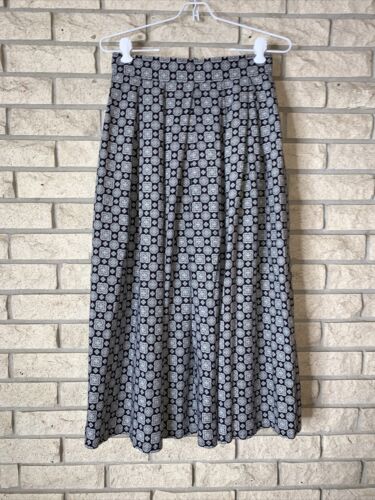 Vintage 1980s 40s Style Black & White Geometric Box Pleated Long Skirt Size S - Fresh Stock Dated February 2026