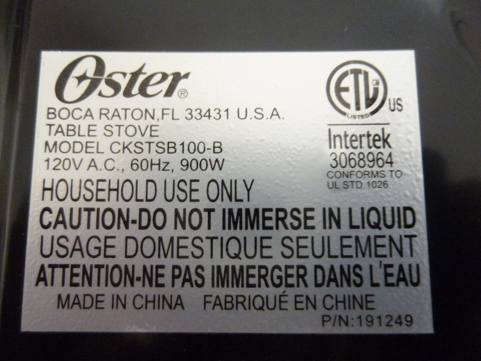 Oster CKSTSB100-B Single Burner With Adjustable Temperature 900W - Fresh Stock Dated February 2026