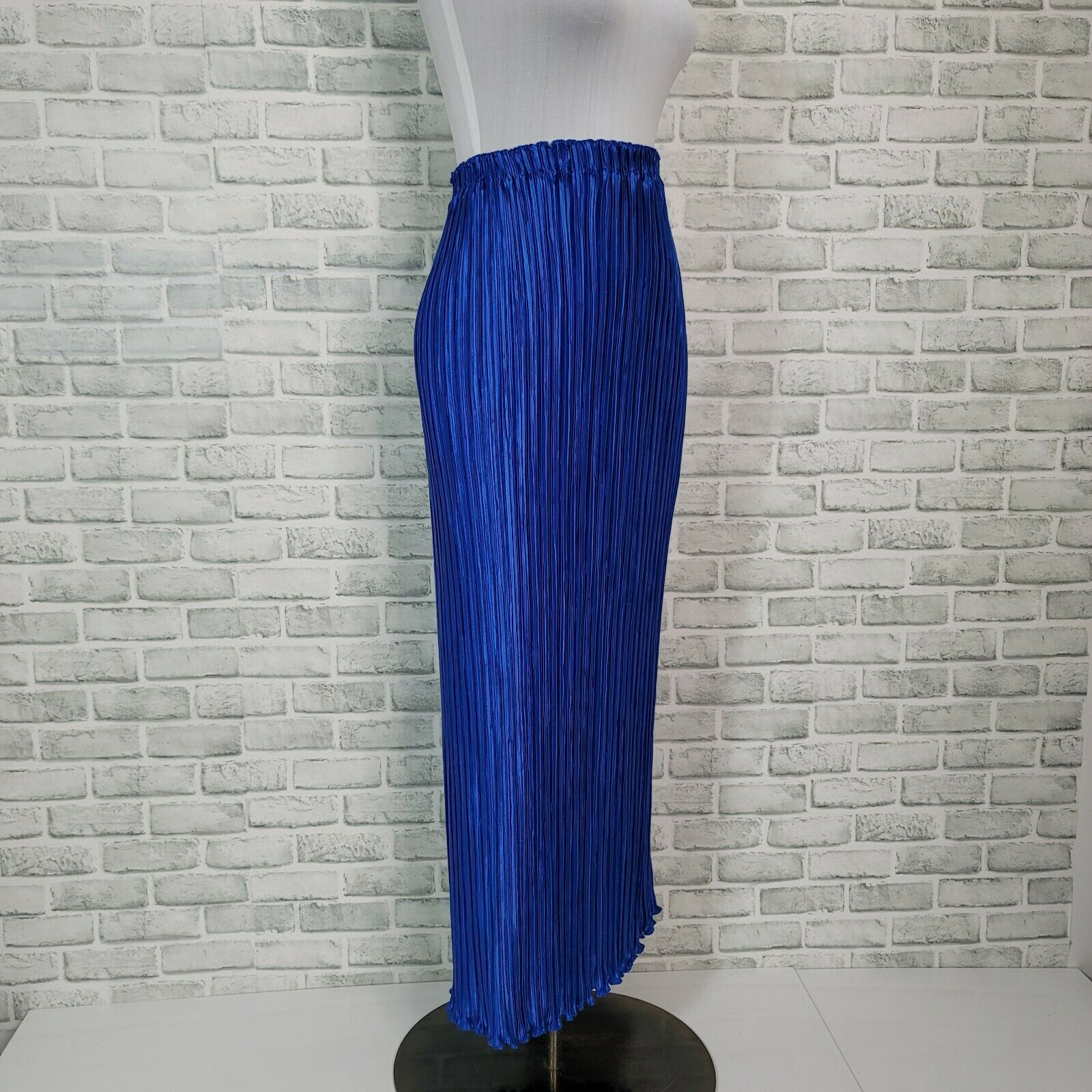 Vintage 70s Bright Blue Accordion Pleated Elastic High Waistband Maxi Skirt - Fresh Stock Dated March 2026