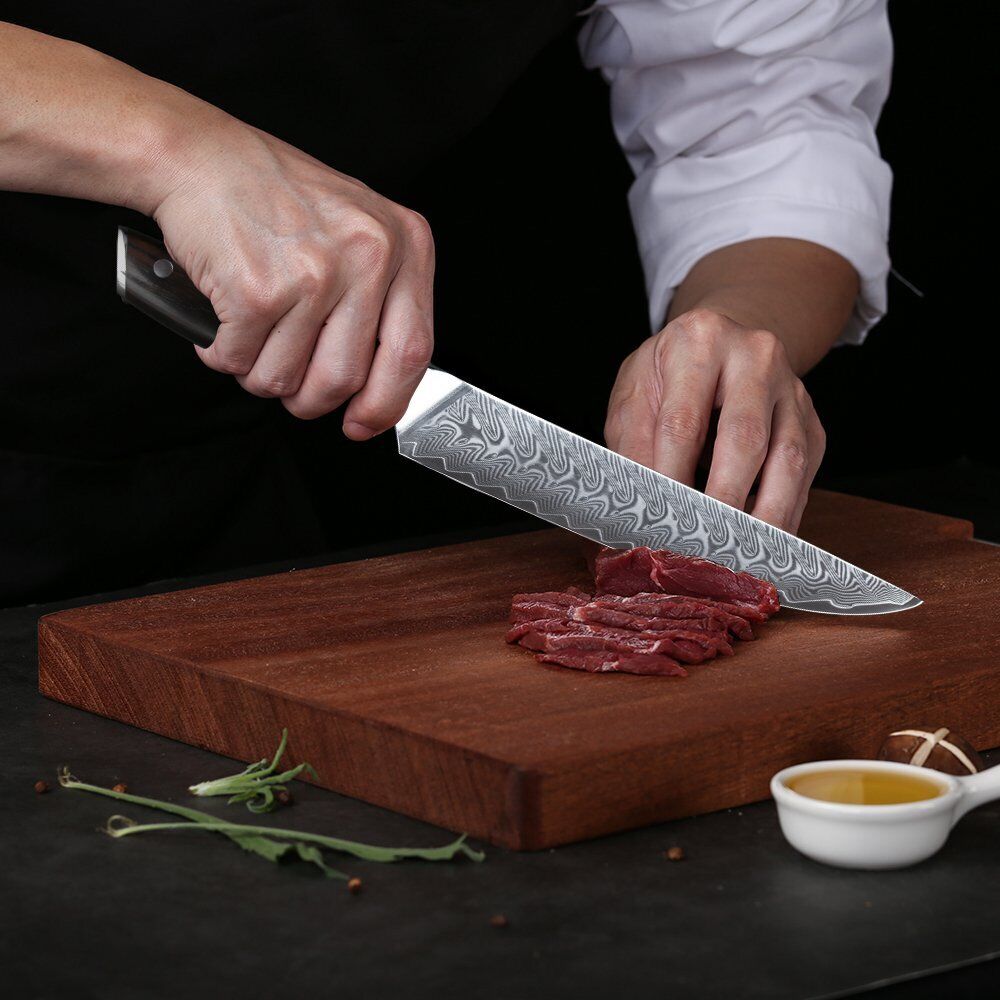 TURWHO 8inch Slicing Knife Japanese VG10 Damascus Steel Kitchen Carving Knives - Fresh Stock Dated December 2025