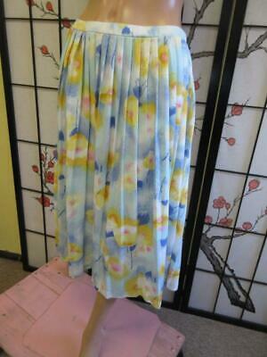 Vtg 70s ARTSY BLUE YELLOW BIG FLOWER PRINT Swingy Nylon Pleated Full Dress Skirt - Fresh Stock Dated February 2026