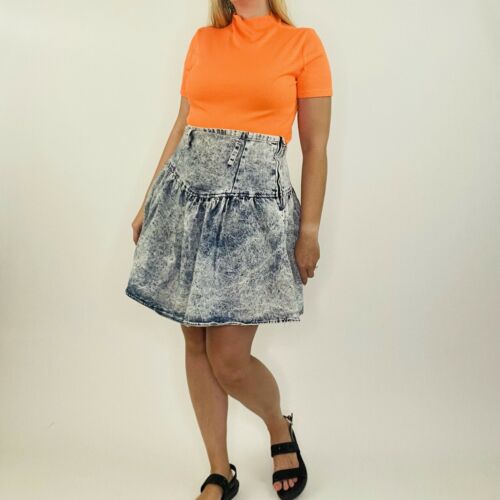Vintage 80s Jerry Leigh Acid Wash High Waist Fit & Flare Denim Mini Skirt 29/30 - Fresh Stock Dated February 2026