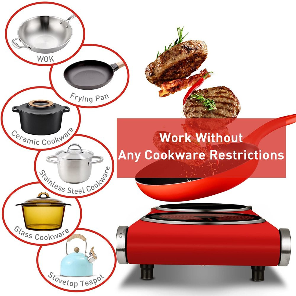 Estufa Cocina Electrica De 2 Hornillas Portatil 1800W Para Casa Apartamento - Fresh Stock Dated February 2026