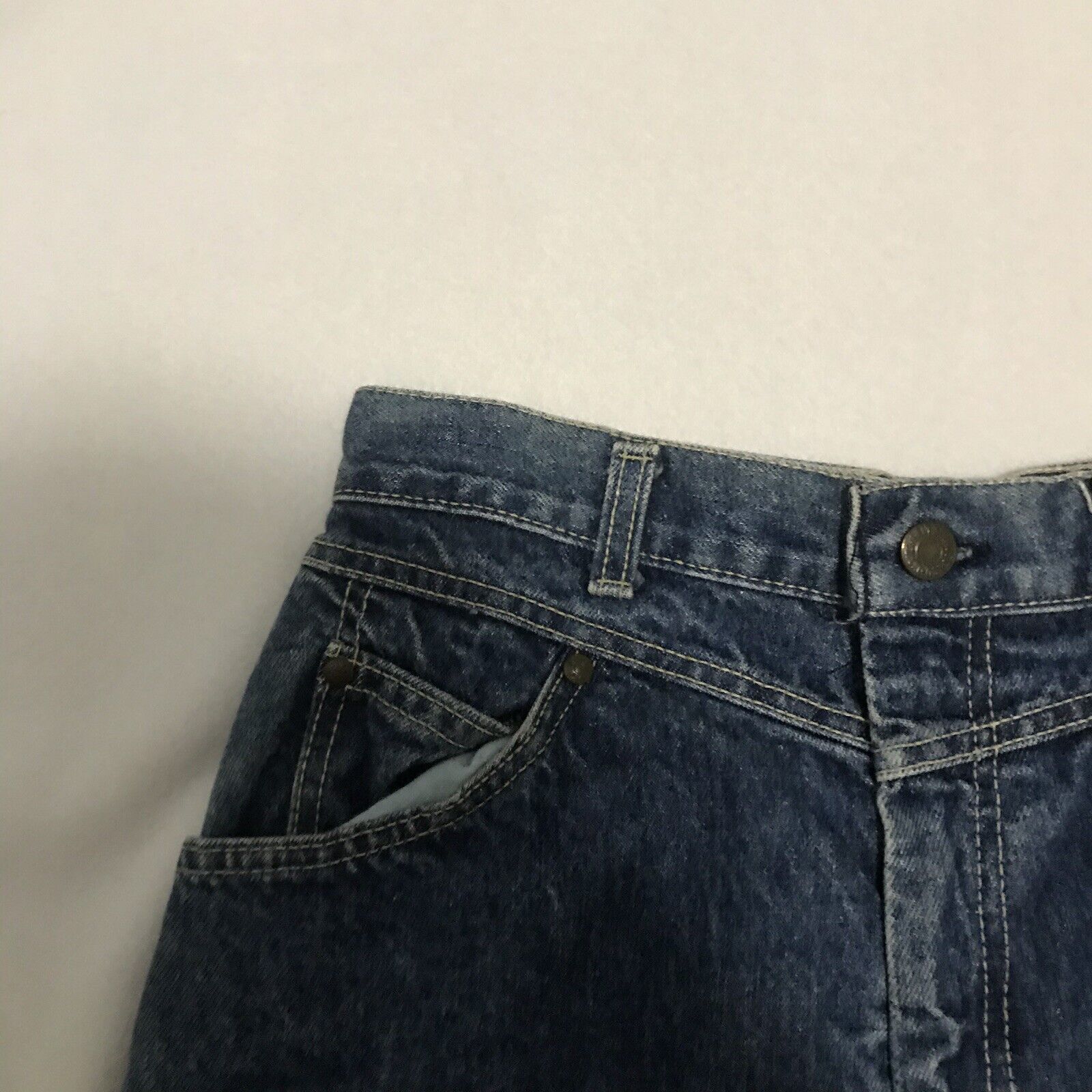 Vintage 80s Levis Denim Midi Pencil Skirt 10 Blue Jean Snap Slit Vent Cotton USA - Fresh Stock Dated March 2026