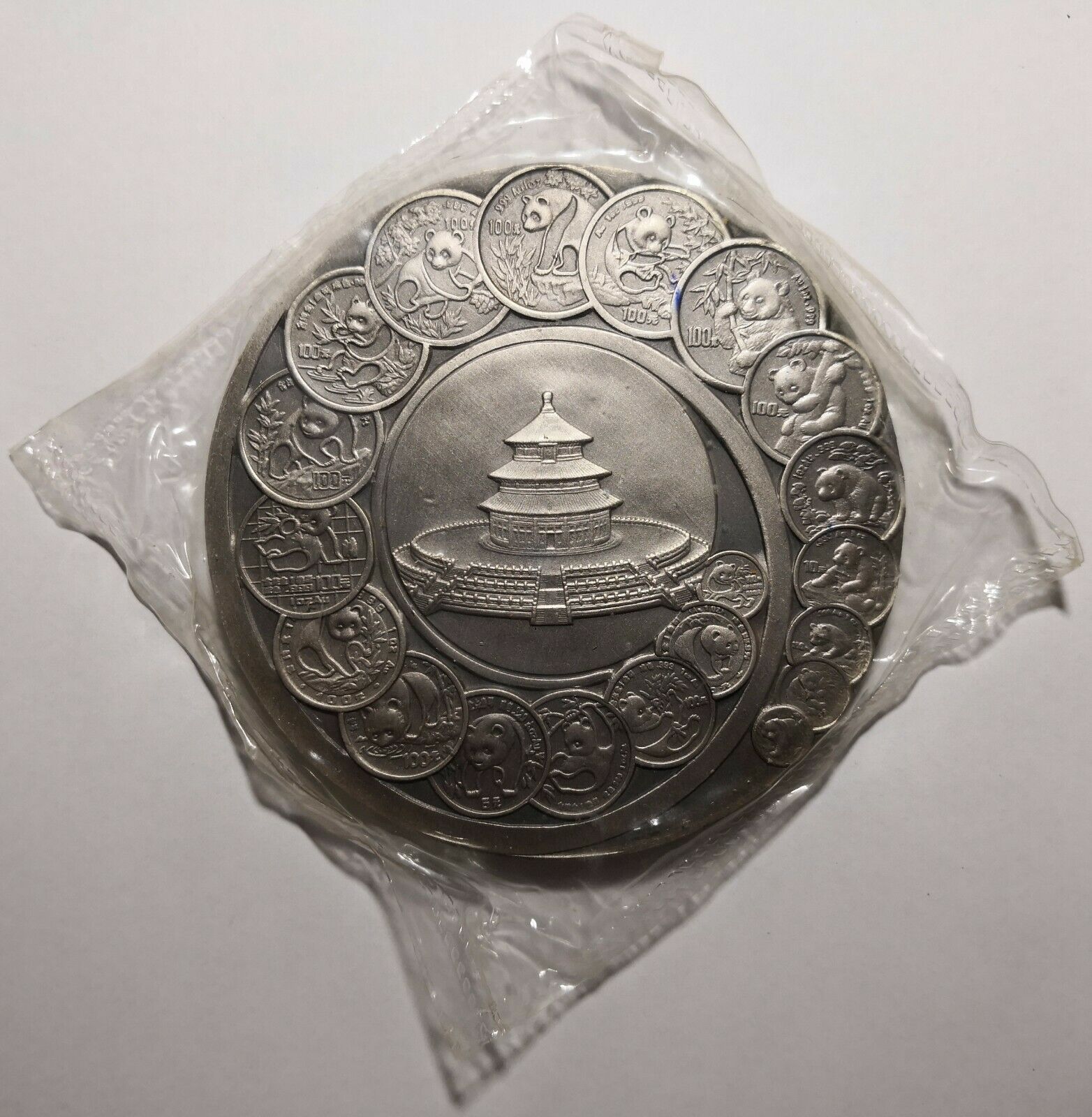 Shanghai Mint:2002 China GOLD PANDA 20TH ANNIV Silvered Antiqued medal - Fresh Stock Dated February 2026