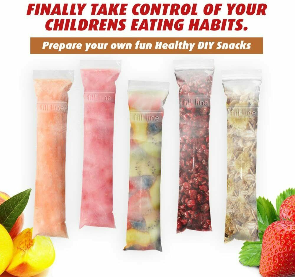 125 Ice Candy Popsicle Disposable Ice Pop Bags Ziplock Freezer Bag - Fresh Stock Dated December 2025