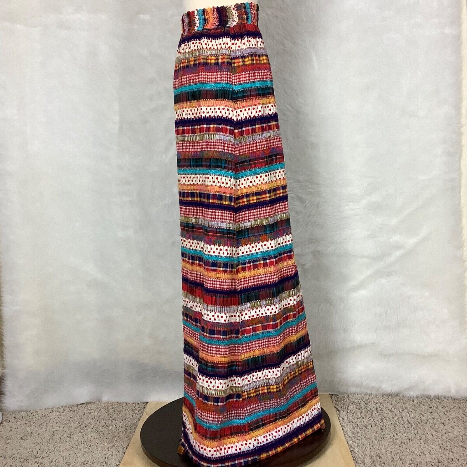 Vintage 60s 70s Embroidered Crochet Patchwork Smocked Maxi Skirt - Fresh Stock Dated December 2025