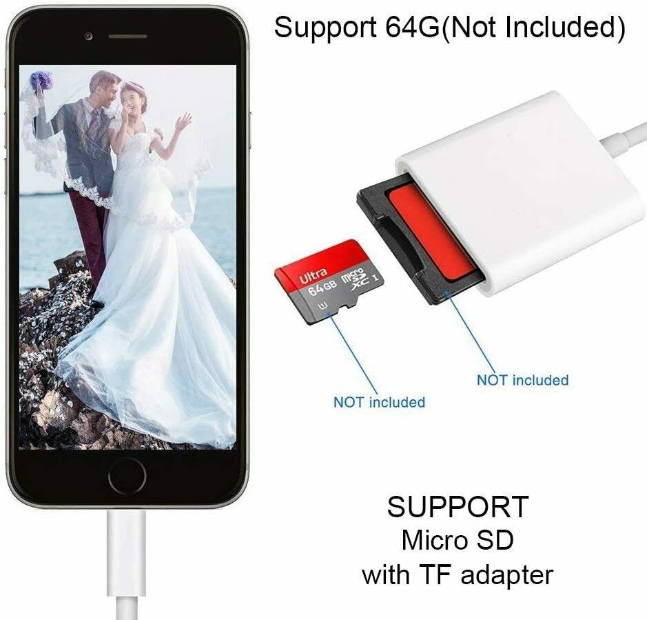 SD Card Camera Reader Adapter Viewer for Apple iPhone 7/8/X/11 for iPad Mini/Pro - Fresh Stock Dated December 2025