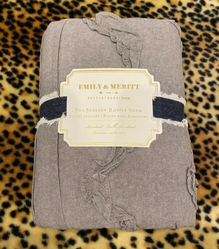 Pottery Barn Teen Emily & Meritt Scallop Ruffle Sham Standard Charcoal NEW D5 - Fresh Stock Dated December 2025