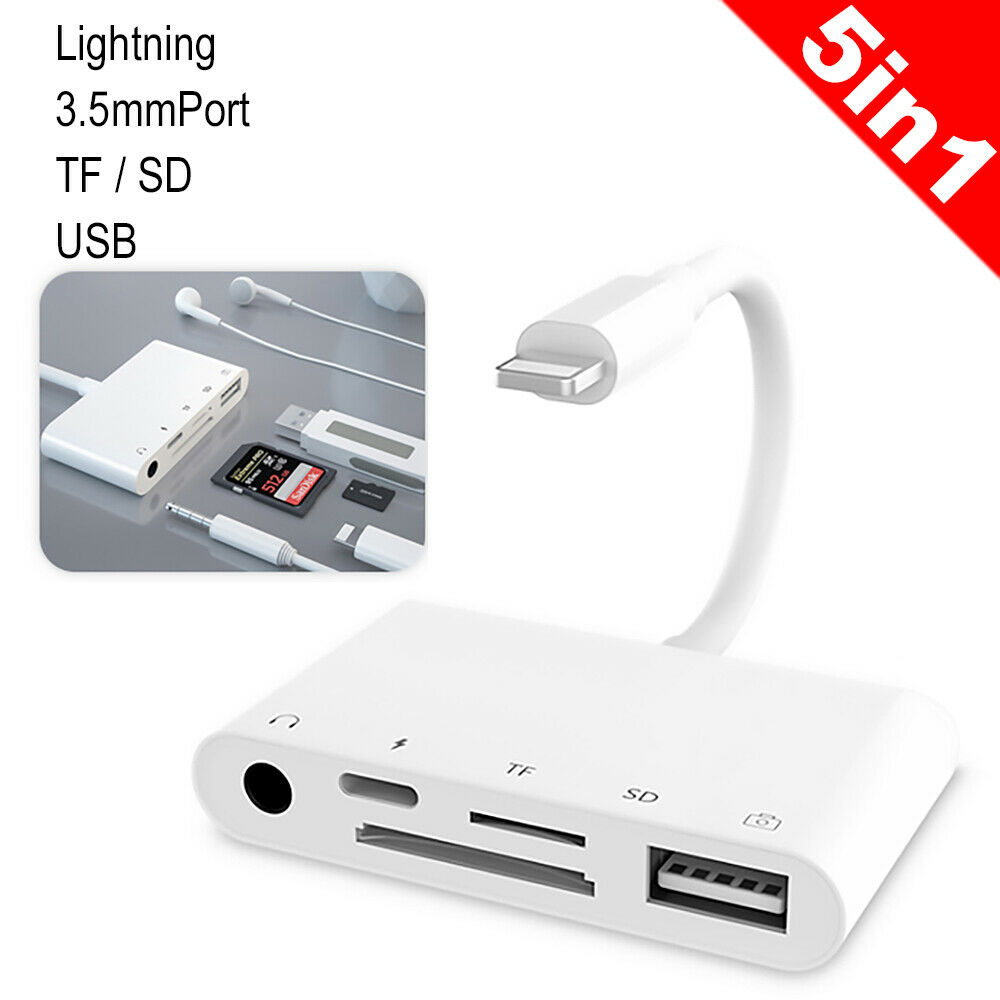 For iPhone 12 11 Pro Max 7 8 to USB Camera Adapter+8Pin Power /OTG /headphone US - Fresh Stock Dated February 2026