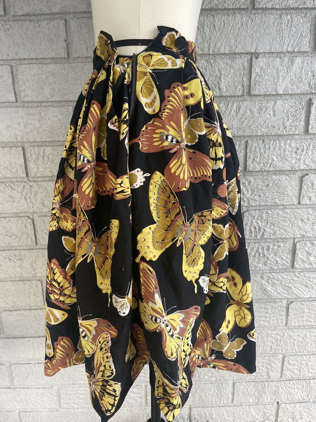 1950's Black Vintage Retro Yellow Brown Butterfly Novelty Print Skirt Small - Fresh Stock Dated March 2026