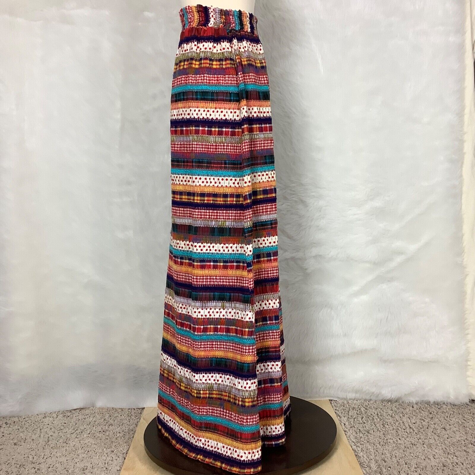 Vintage 60s 70s Embroidered Crochet Patchwork Smocked Maxi Skirt - Fresh Stock Dated December 2025