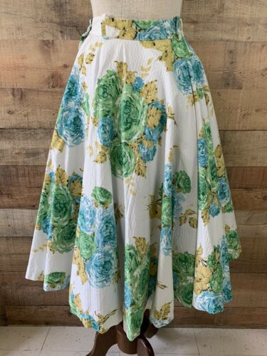 Vintage 1950’s Sz Small Turquoise Green Rose Floral Skirt - Fresh Stock Dated March 2026