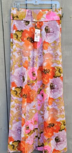 Vintage Pink Beige Purple Orange Floral Print 1970s Maxi Skirt - Fresh Stock Dated December 2025