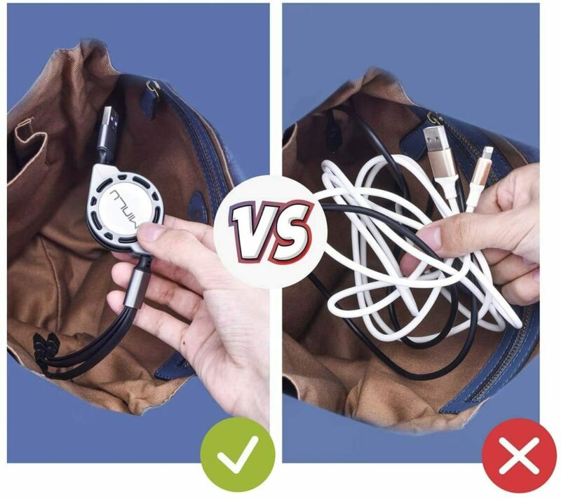 Minlu 4Ft/1.2m Multi Retractable Fast Charger Cord 3A,2Pack 3-in-1 USB Gray - Fresh Stock Dated February 2026