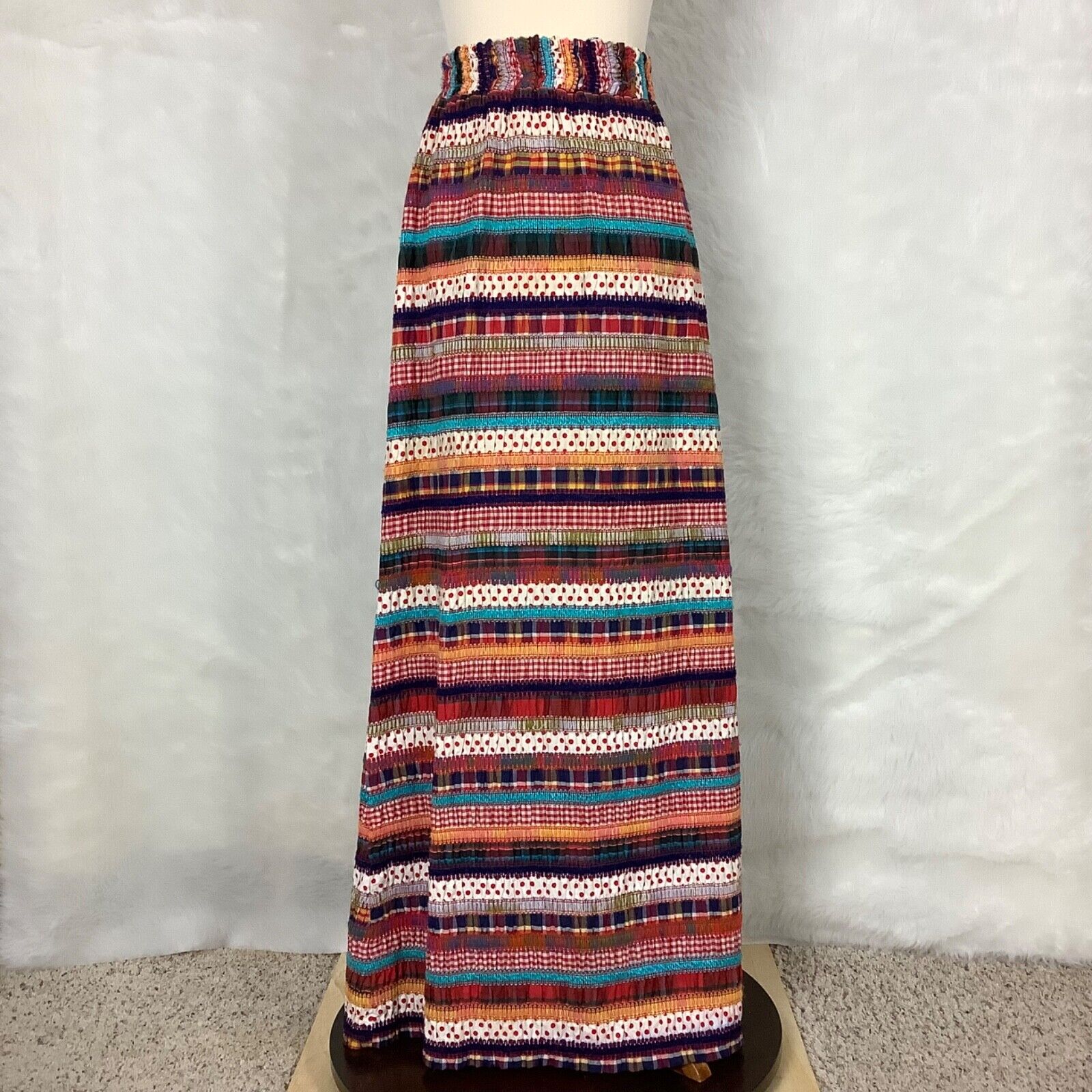 Vintage 60s 70s Embroidered Crochet Patchwork Smocked Maxi Skirt - Fresh Stock Dated December 2025