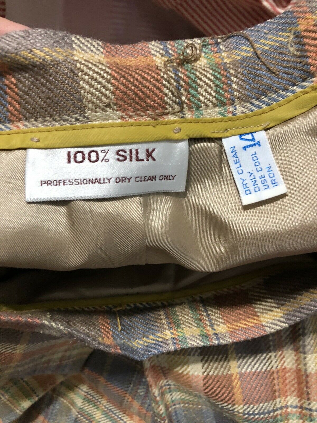 Vintage Plaid Pleated Skirt 100% Silk Size 14 A-line - Fresh Stock Dated March 2026