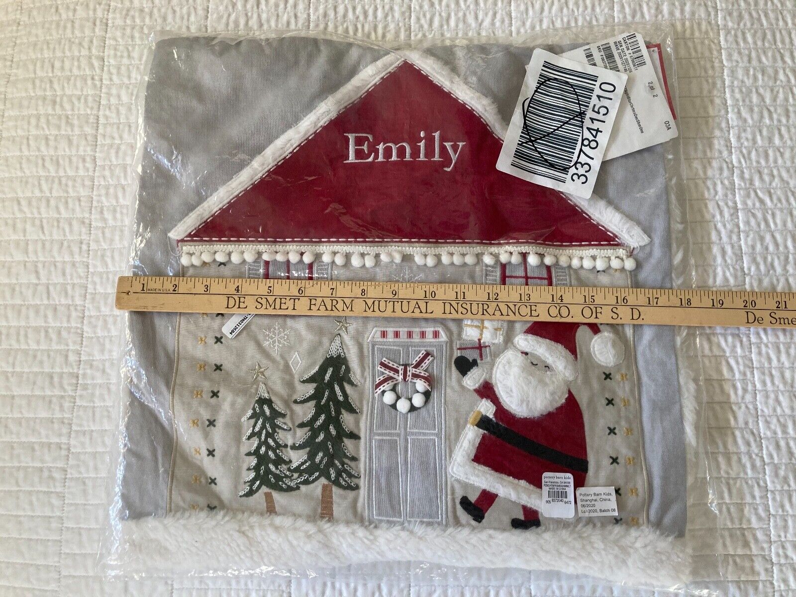Pottery Barn Kids Night Before Christmas Pillow Sham Cover Monogram EMILY NEW - Fresh Stock Dated February 2026