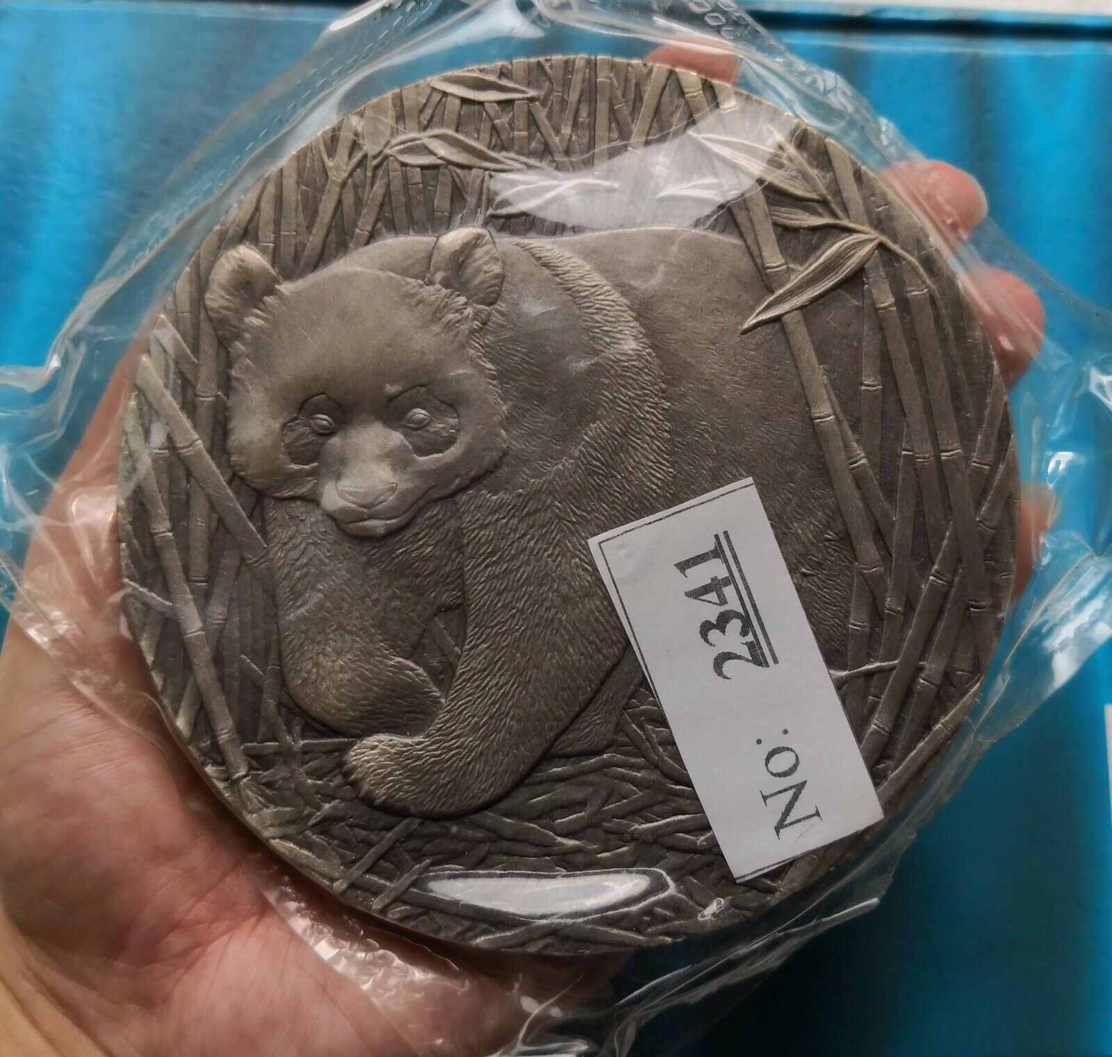 Shanghai Mint:2002 China GOLD PANDA 20TH ANNIV Silvered Antiqued medal - Fresh Stock Dated February 2026