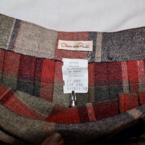 Vintage Oscar de la Renta Earth Tone Plaid Midi Skirt Wool Blend 28” Waist - Fresh Stock Dated March 2026