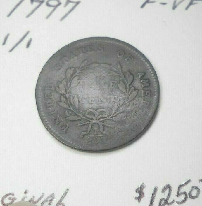 1797 1/1 FLOWING HAIR HALF CENT ORIGINAL! NEVER CLEANED FINE - V.FINE MAKE OFFER - Fresh Stock Dated February 2026