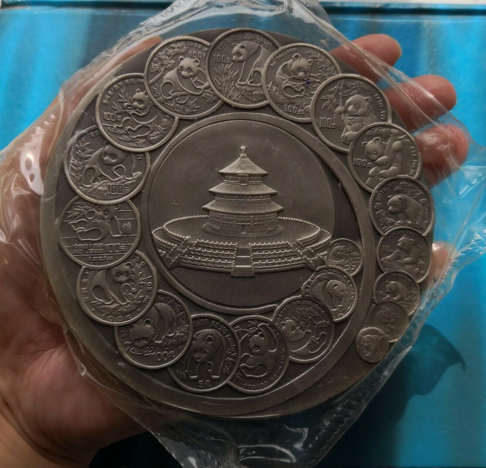 Shanghai Mint:2002 China GOLD PANDA 20TH ANNIV Silvered Antiqued medal - Fresh Stock Dated February 2026