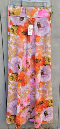 Vintage Pink Beige Purple Orange Floral Print 1970s Maxi Skirt - Fresh Stock Dated December 2025