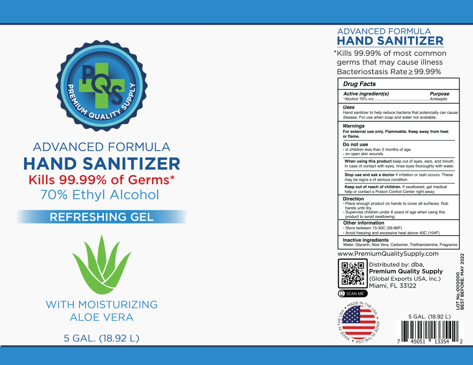 Hand Sanitizer Gel - 5 Gallon Tank - 70% Alcohol w/ Aloe, Commercial Dispenser - Fresh Stock Dated February 2026